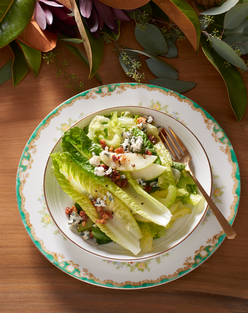 Romaine Salad on china dishes in place setting is food photography by Alison Gootee Photography