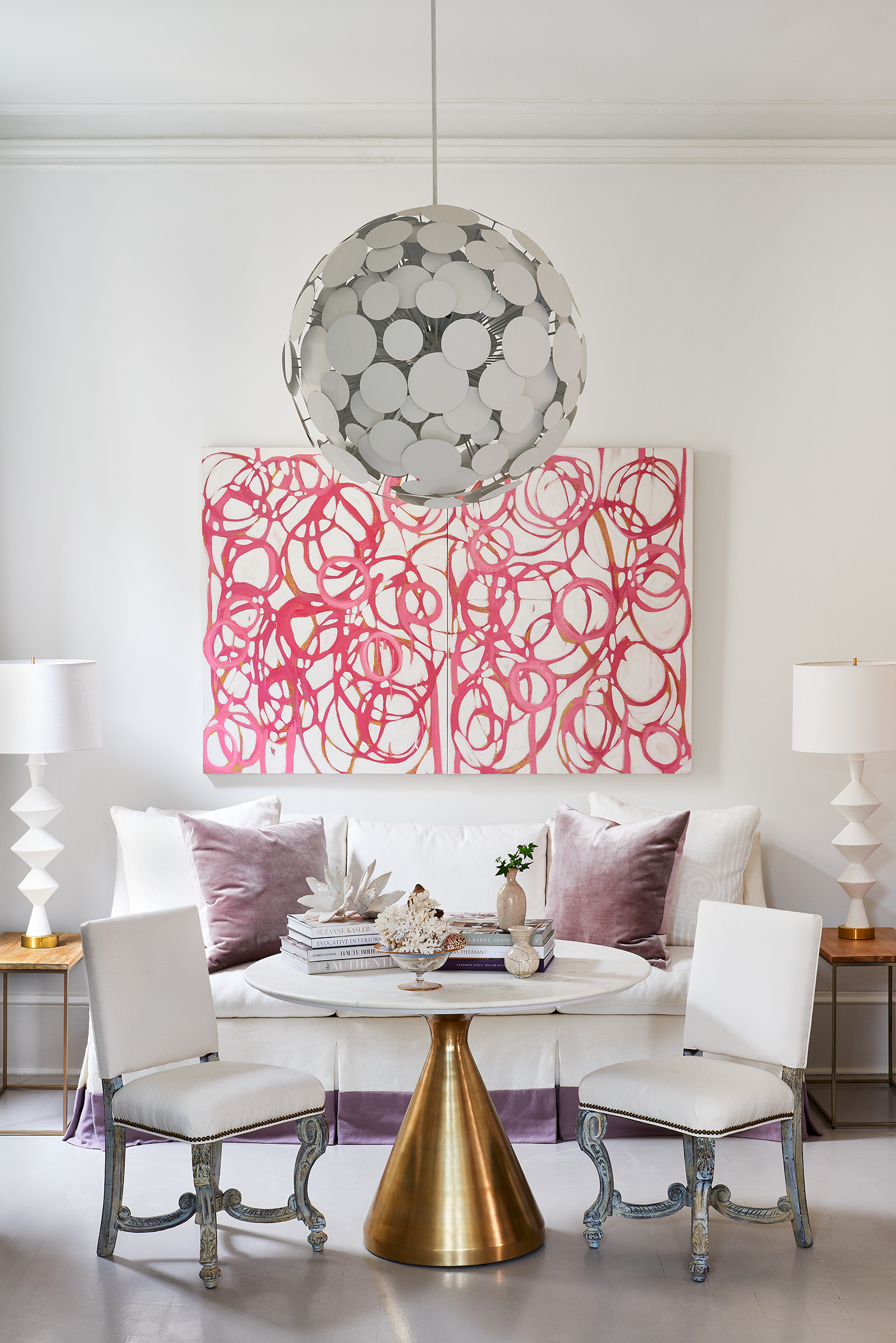 Pink abstract painting in the New Orleans home of Julie Neill in Garden and Gun Magazine by Alison Gootee photography