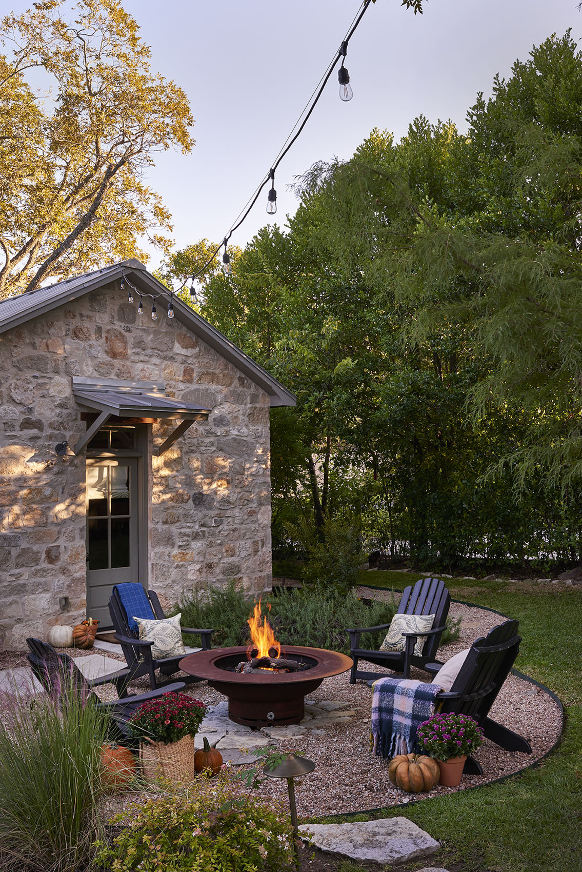 Autumn evening around outdoor campfire in Southern Living Magazine in Fredericksburg Texas by Alison Gootee Photography