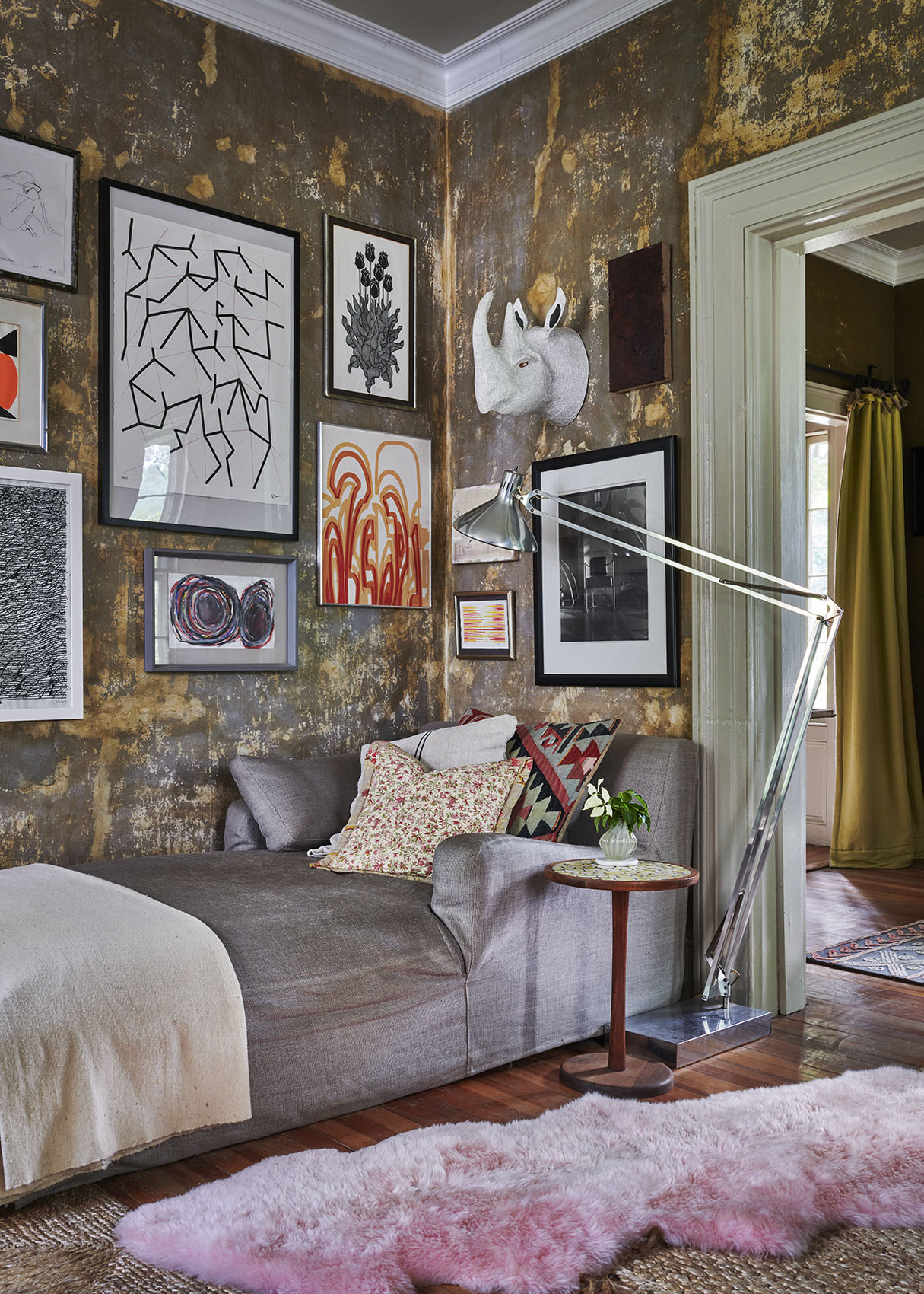 Gallery wall with chaise in MartinBourne Home by Alison Gootee Photography
