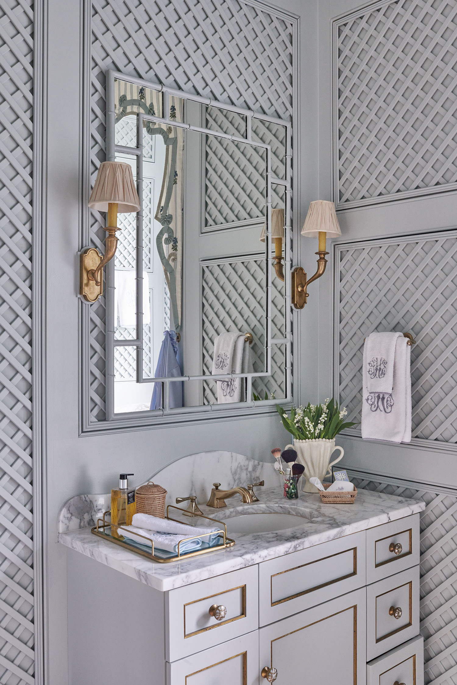Bathroom vanity of Jane Scott Hodges in New Orleans Home for Veranda Magazine by Alison Gootee Photography