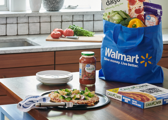Walmart shopping bag on kitchen counter for Walmart by Alison Gootee Photography