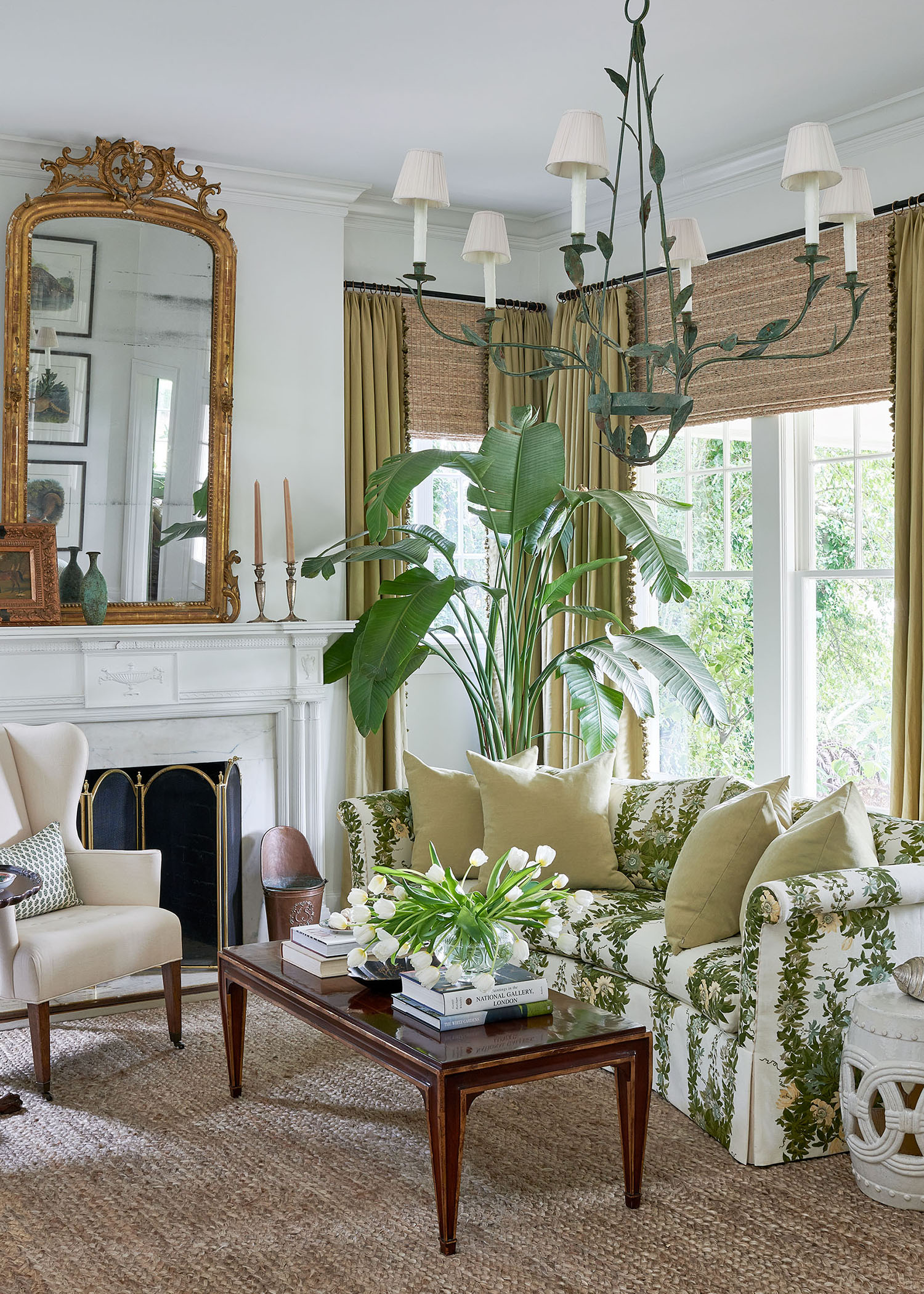 Green living room  in Arkansas Home by Heather Chadduck in Veranda Magazine by Alison Gootee photography