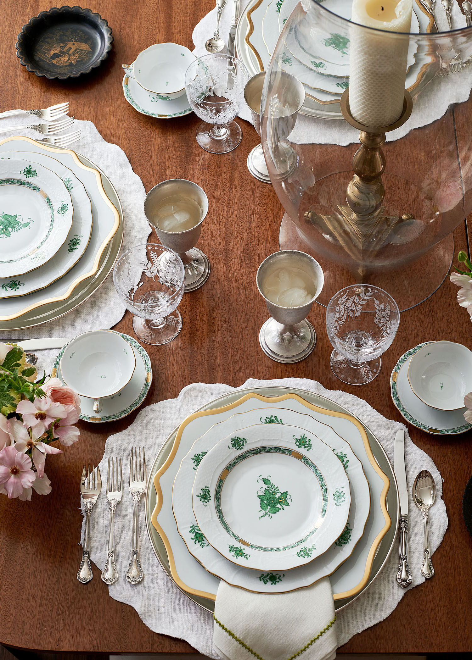 Fancy china place setting  in Arkansas Home by Heather Chadduck in Veranda Magazine by Alison Gootee photography