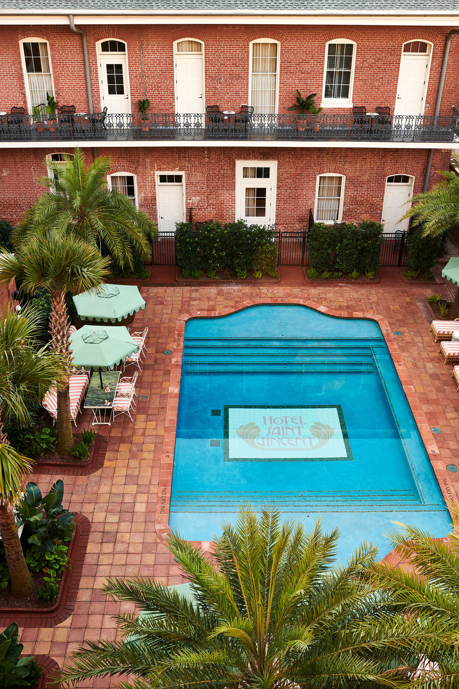 Overhead view of pool at Hotel St.Vincent in New Orleans by Alison Gootee photography
