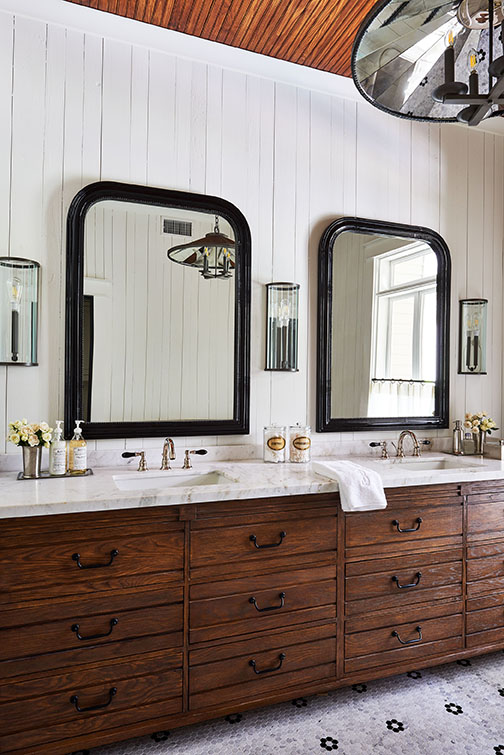Double sink bathroom by Marie Flanigan Interiors in Southern Living Magazine in Brenham Texas by Alison Gootee Photography