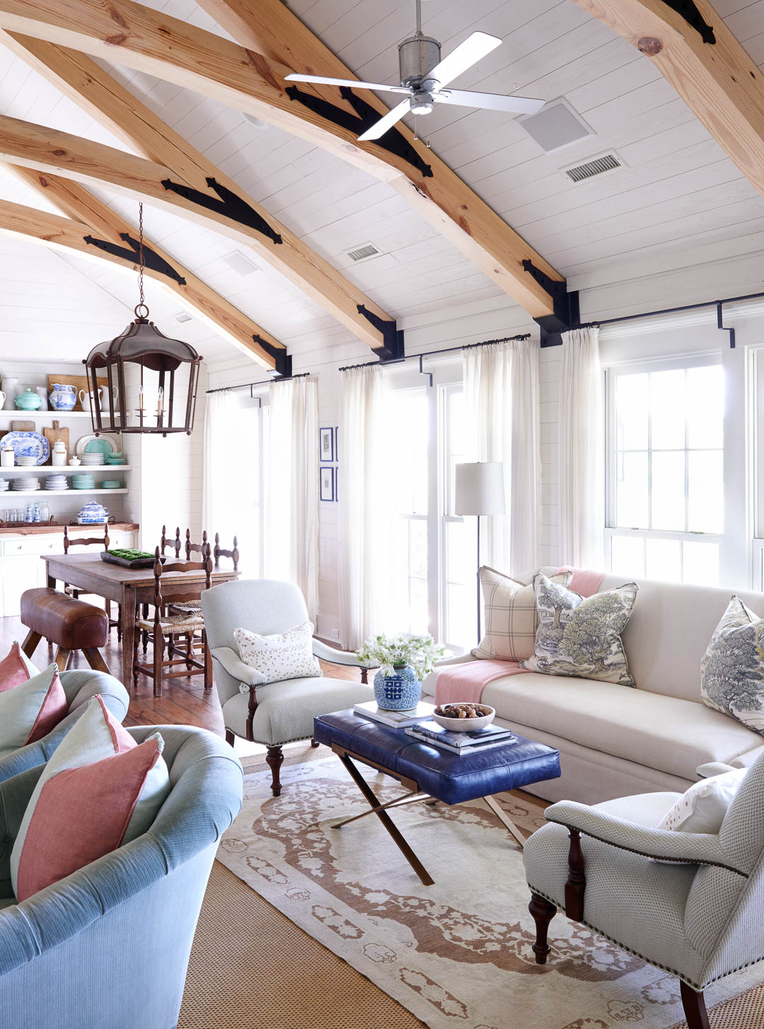 Bright country living room with high ceilings in Southern Living Magazine by Alison Gootee Photography