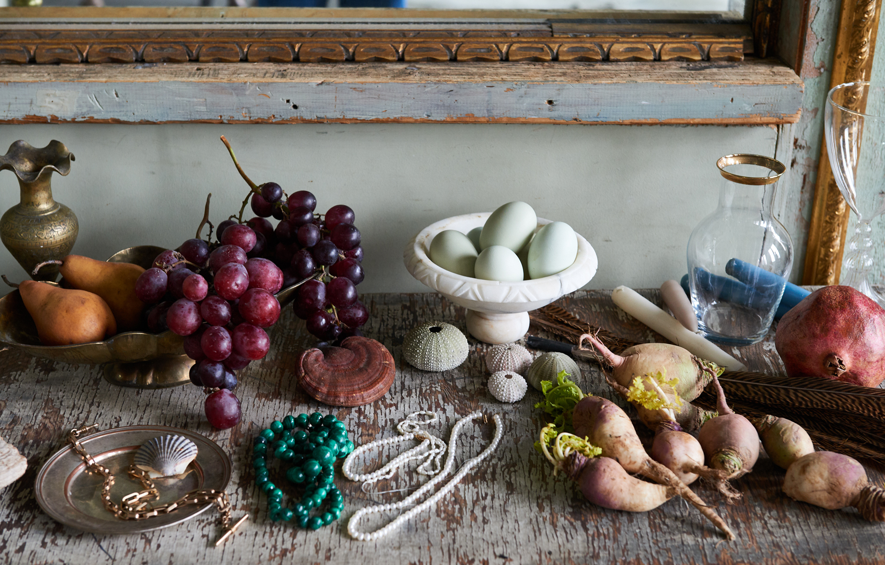 moody table top with fruit and beads Still-life by Alison Gootee Photography