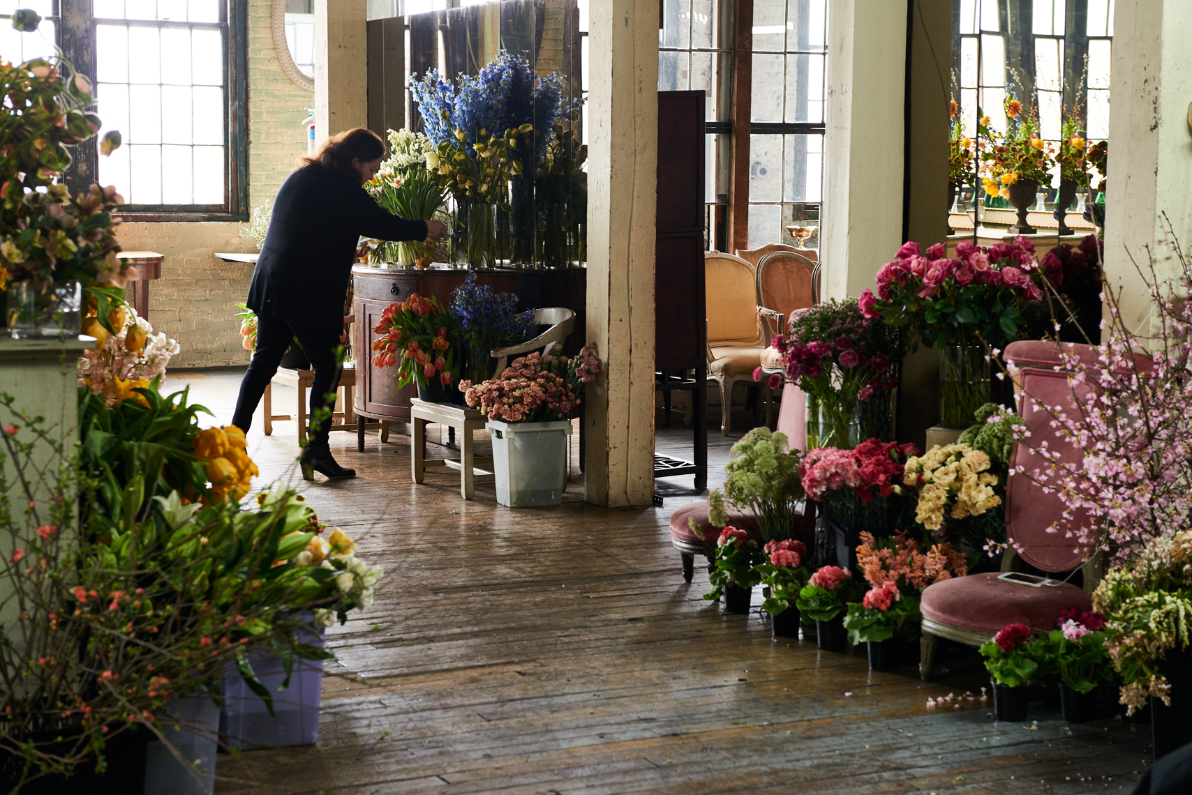 Fresh flower bunches in an industrial space Still-life by Alison Gootee Photography