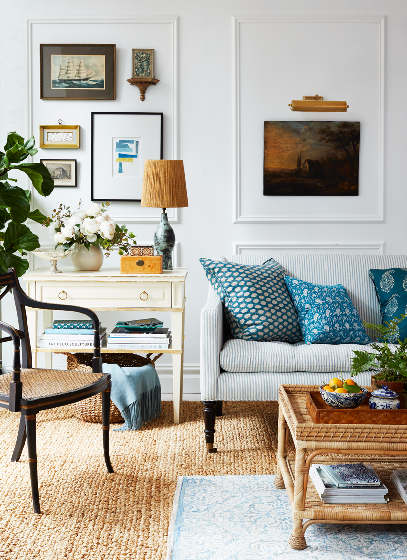 Casual blue seating area for House Beautiful Magazine by Alison Gootee Photography