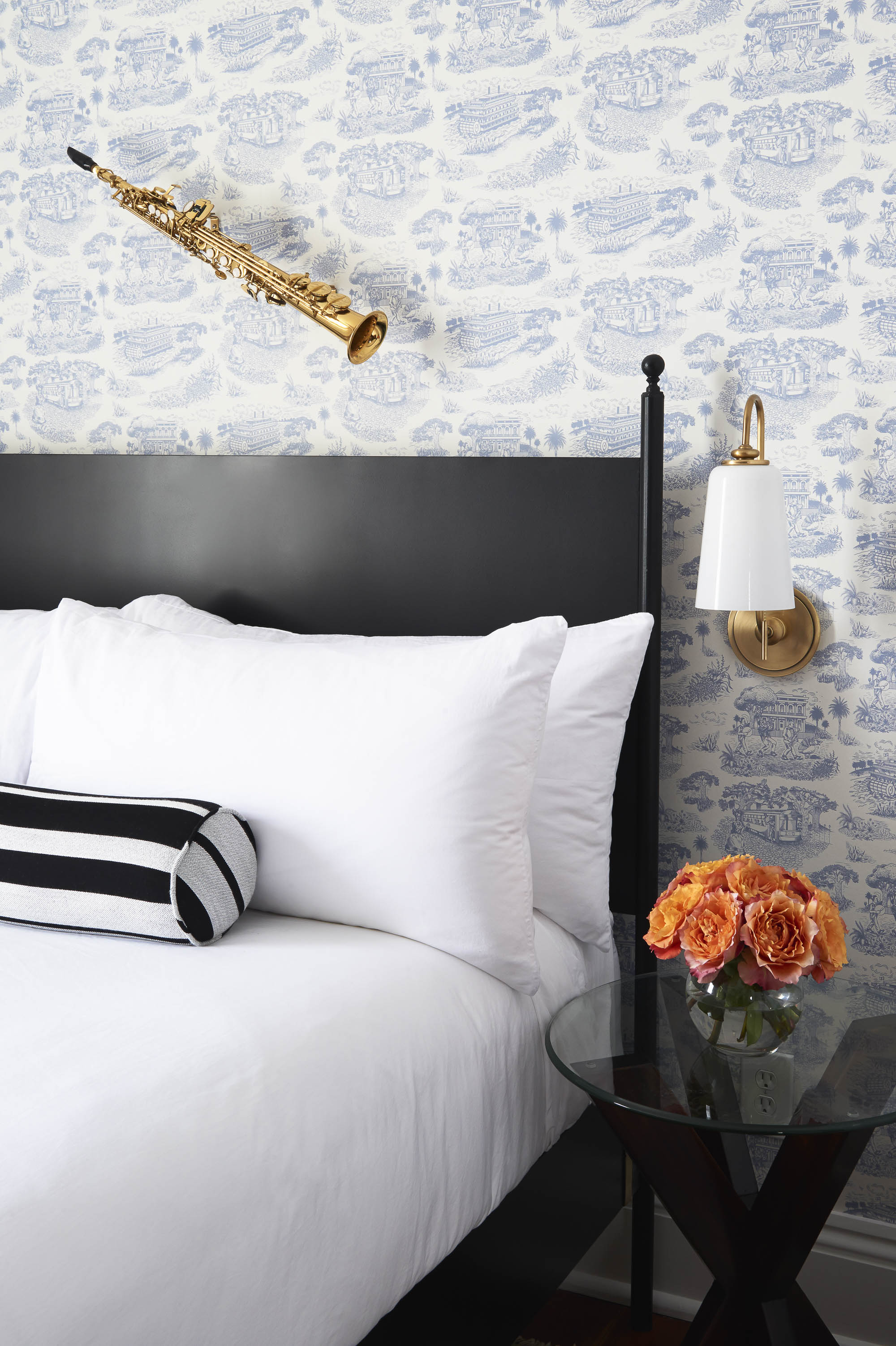 Bedside table of Henry Howard Hotel in New Orleans by Alison Gootee Photography