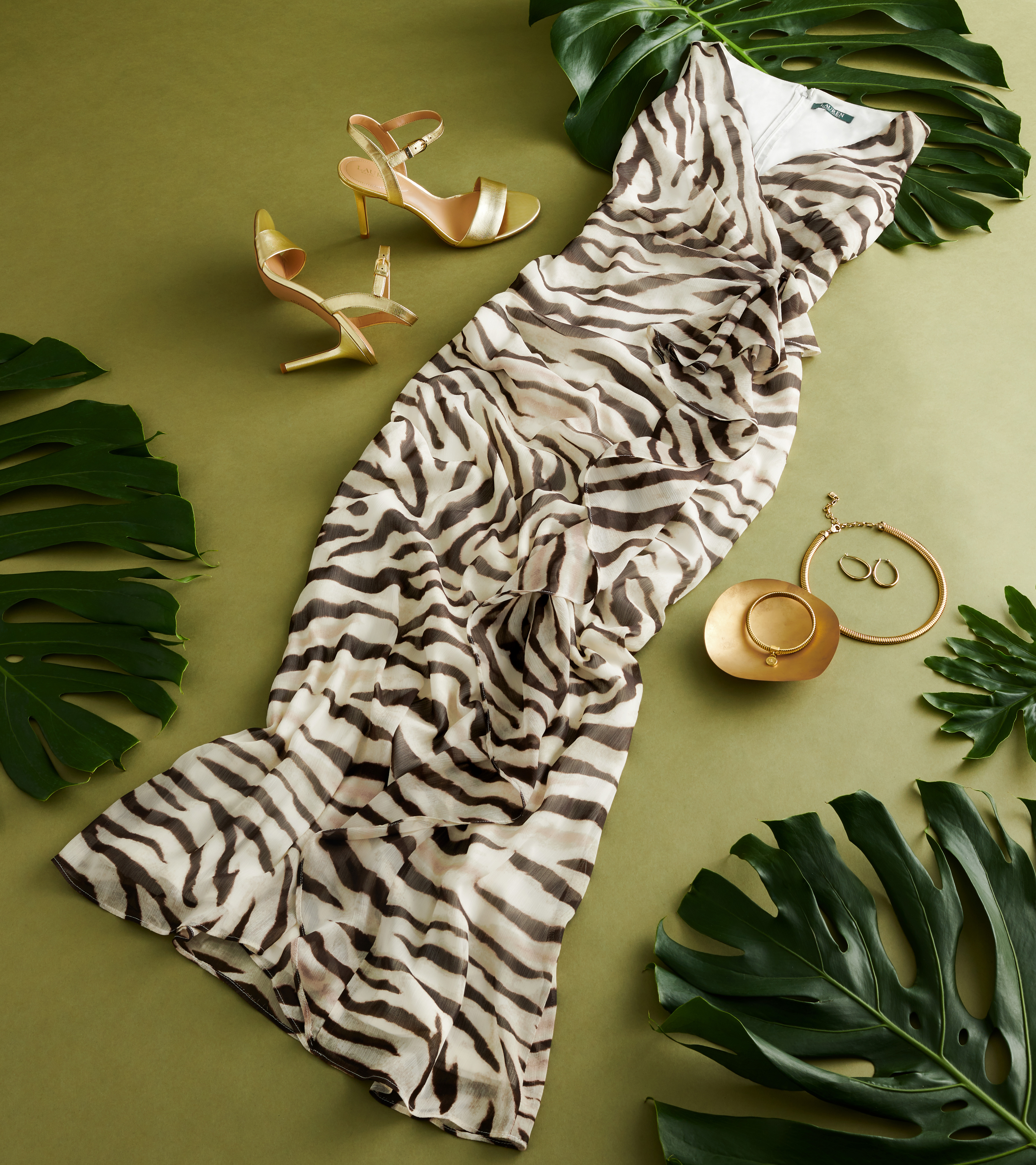 Fashion accessories and zebra dress by Alison Gootee Photography for Instyle and Ralph Lauren